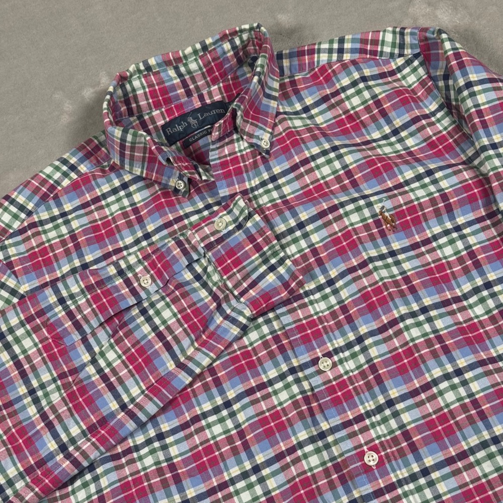 Ralph Lauren Button Down Shirt Mens Medium Multicolor Plaid Classic Fit Cotton